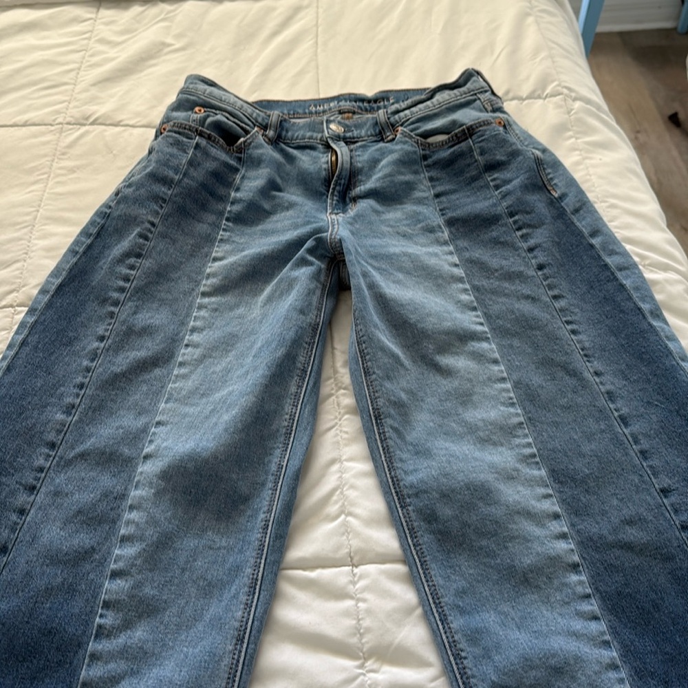 American Eagle Stretch Patchwork Low-Rise Ultra Wide-Leg Jean Size 4 Short